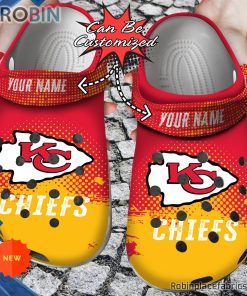 Football Crocs – Personalized Kansas City Chiefs Half Tone Drip Flannel Clog Shoes