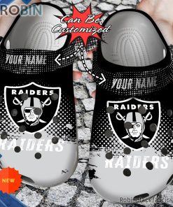 Football Crocs – Personalized Las Vegas Raiders Half Tone Drip Flannel Clog Shoes
