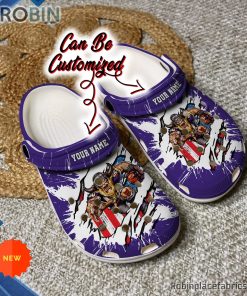 Football Crocs – Personalized Minnesota Vikings Mascot Ripped Flag Clog Shoes
