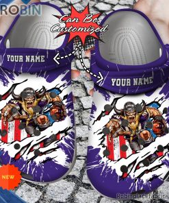 Football Crocs – Personalized Minnesota Vikings Mascot Ripped Flag Clog Shoes