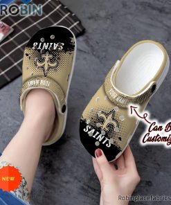 Football Crocs – Personalized New Orleans Saints Half Tone Drip Flannel Clog Shoes