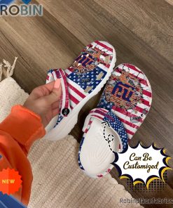 Football Crocs – Personalized New York Giants American Flag Breaking Wall Clog Shoes