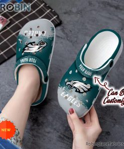 Football Crocs – Personalized Philadelphia Eagles Half Tone Drip Flannel Clog Shoes