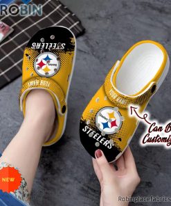 Football Crocs – Personalized Pittsburgh Steelers Half Tone Drip Flannel Clog Shoes
