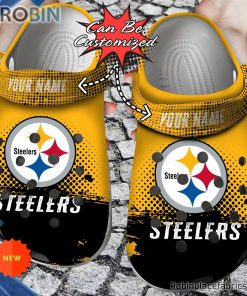 Football Crocs – Personalized Pittsburgh Steelers Half Tone Drip Flannel Clog Shoes
