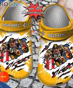 Football Crocs – Personalized Pittsburgh Steelers Mascot Ripped Flag Clog Shoes Football Crocs – Personalized Pittsburgh Steelers Mascot Ripped Flag Clog Shoes