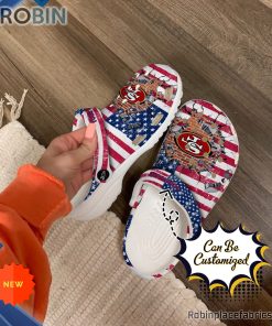 Football Crocs – Personalized San Francisco 49ers American Flag Breaking Wall Clog Shoes