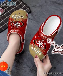 Football Crocs – Personalized San Francisco 49ers Half Tone Drip Flannel Clog Shoes