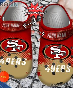 Football Crocs – Personalized San Francisco 49ers Half Tone Drip Flannel Clog Shoes