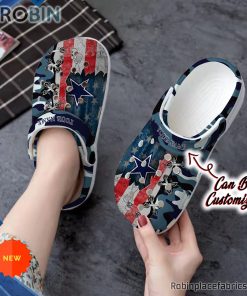 Football Crocs – Personalized Us Flag Dallas Cowboys Cross Stitch Camo Pattern Clog Shoes