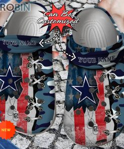 Football Crocs – Personalized Us Flag Dallas Cowboys Cross Stitch Camo Pattern Clog Shoes
