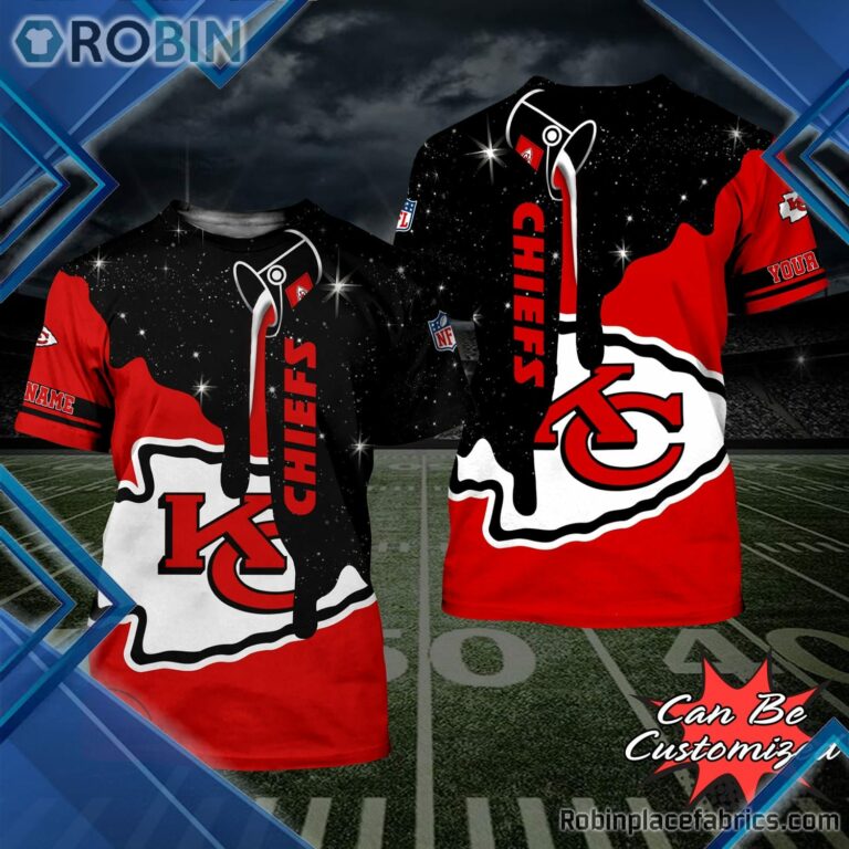 Football Shirts – KC Chiefs Team Drip Paint Snowflake 3D All Over Print T-Shirt