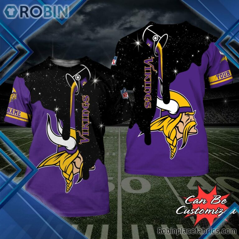 Football Shirts – M.Vikings Team Drip Paint Snowflake 3D All Over Print T-Shirt