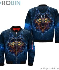 Galaxy Art Wolf Native American Bomber Jacket