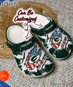 Green Bay Packers Crocs – Personalized Green Bay Packers Football Ripped American Flag Clog Shoes