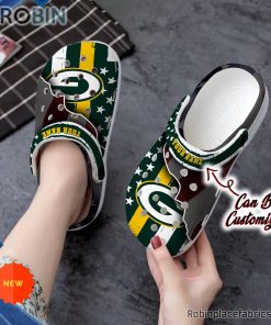 Green Bay Packers Crocs – Personalized Green Bay Packers Team American Flag Line Clog Shoes