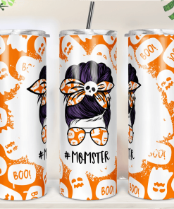 Halloween Boo Ghost Momster Mom Bun Hair Skinny Tumbler