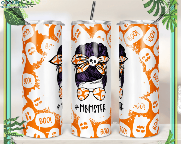 Halloween Boo Ghost Momster Mom Bun Hair Skinny Tumbler