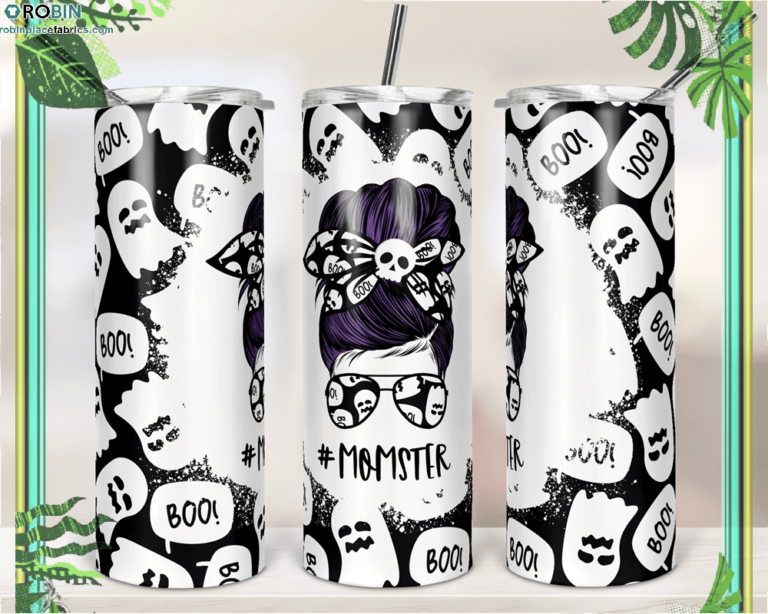 Halloween Boo Ghost Momster Mom Bun Hair Skinny Tumbler RBPL12