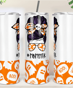 Halloween Boo Ghost Momster Mom Bun Hair Skinny Tumbler RBPL23 Halloween Boo Ghost Momster Mom Bun Hair Skinny Tumbler RBPL23