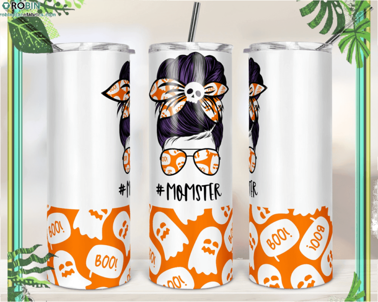 Halloween Boo Ghost Momster Mom Bun Hair Skinny Tumbler RBPL23