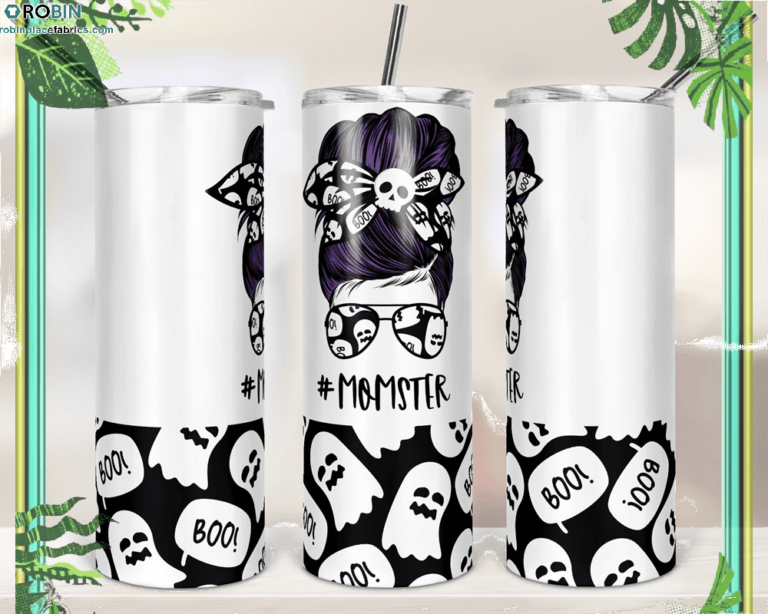 Halloween Boo Ghost Momster Mom Bun Hair Skinny Tumbler RBPL34