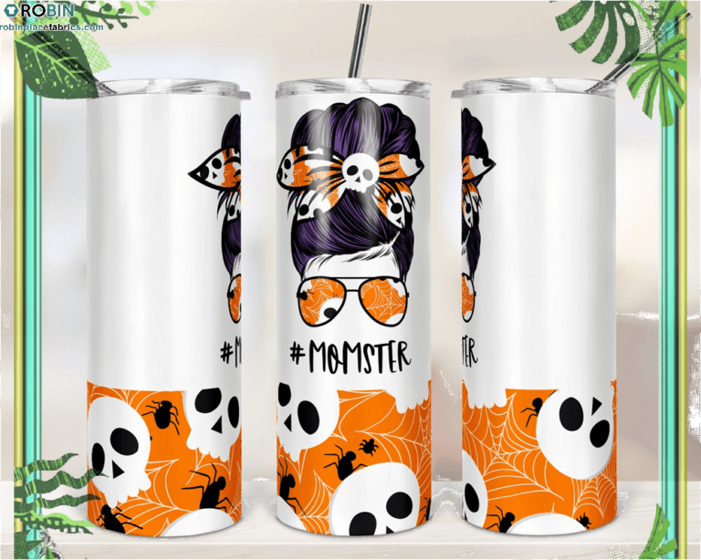Halloween Cobweb Skull Momster Mom Bun Hair Skinny Tumbler RBPL56