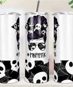 Halloween Cobweb Skull Momster Mom Bun Hair Skinny Tumbler RBPL67