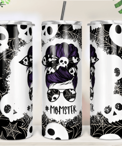 Halloween Cobweb Skull Momster Mom Bun Hair Skinny Tumbler RBPL78