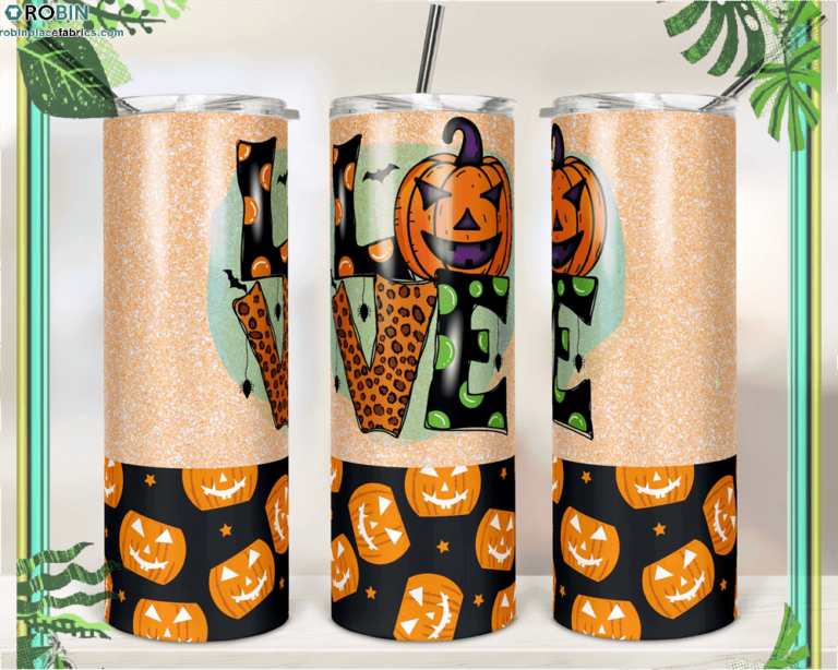 Halloween Love Pumpkin Glitter Skinny Tumbler