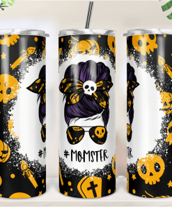 Halloween Momster Mom Bun Hair Skinny Tumbler RBPL67