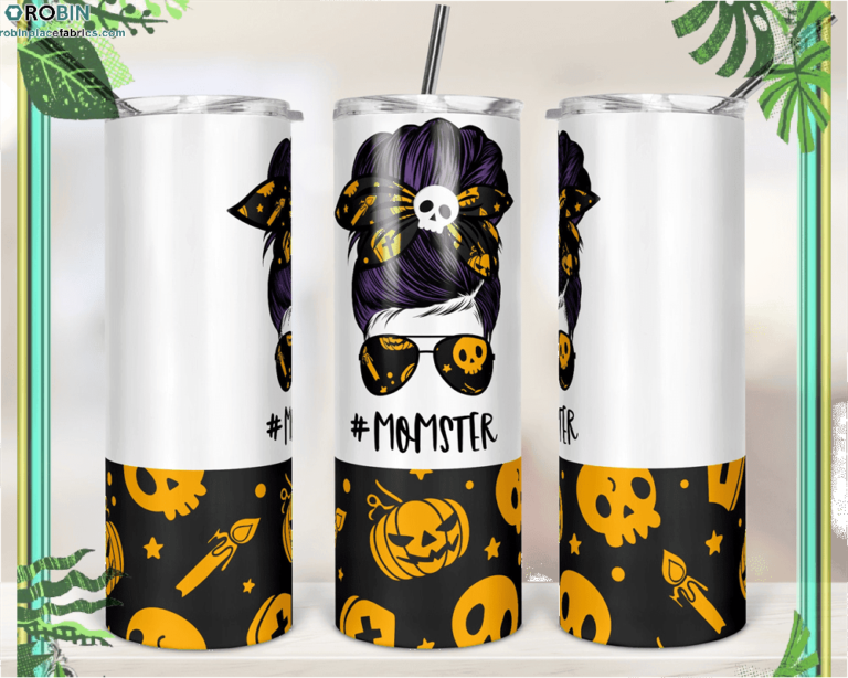 Halloween Momster Mom Bun Hair Skinny Tumbler RBPL78