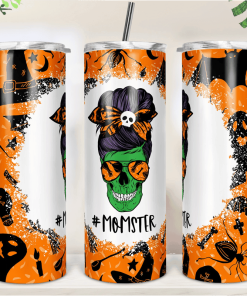 Halloween Momster Skull Bun Hair Skinny Tumbler