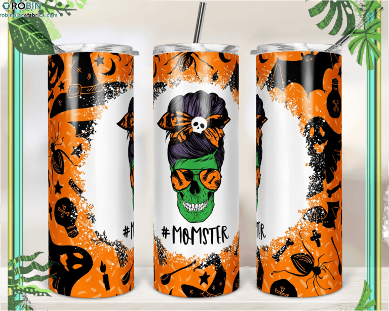 Halloween Momster Skull Bun Hair Skinny Tumbler