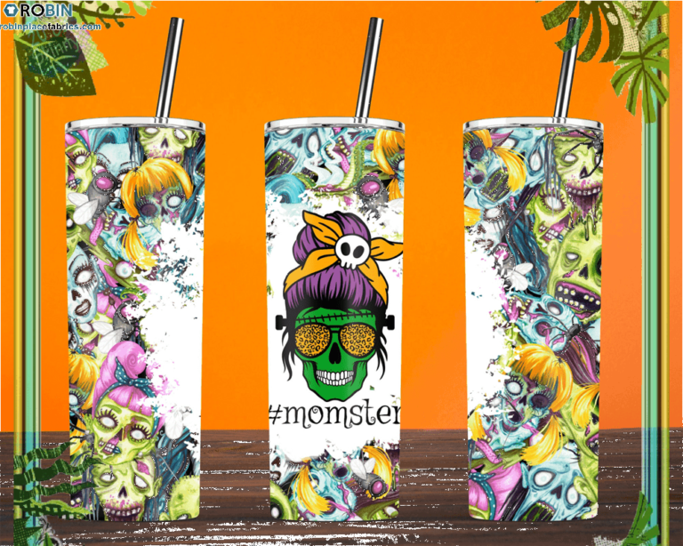 Halloween Momster Skull Messy Bun Hair Skinny Tumbler