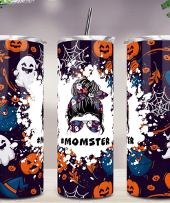 Halloween Pumpkin Momster Mom Bun Hair Skinny Tumbler