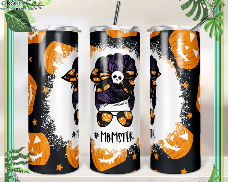 Halloween Pumpkin Momster Mom Bun Hair Skinny Tumbler RBPL12