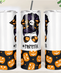 Halloween Pumpkin Momster Mom Bun Hair Skinny Tumbler RBPL23