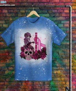 Halloween Sugar Skull In October We Wear Pink Bleached T-Shirt – Breast Cancer Skull Bleached Shirt