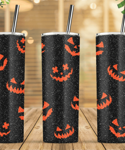 Halloween Tumbler Glitter Pumpkins Skinny Tumbler