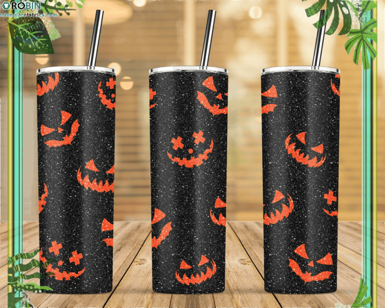 Halloween Tumbler Glitter Pumpkins Skinny Tumbler