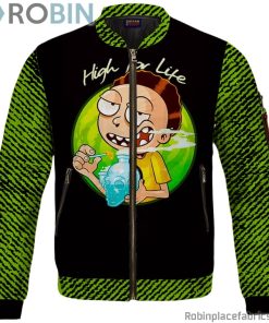 High For Life Adventures Of Morty 420 Marijuana Bomber Jacket