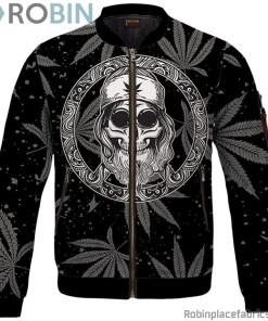 hippie skull awesome marijuana leaves pattern dope black bomber jacket vHBso