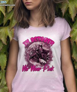 In October We Wear Pink Funny Hocus Pocus Bleached T-Shirt – Halloween Witch Breast Cancer Awareness Bleach Shirt