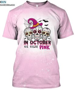 in october we wear pink pumpkin breast cancer sugar skull bleached t shirt 1 Ca0ua