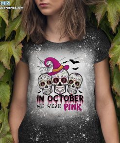 in october we wear pink pumpkin breast cancer sugar skull bleached t shirt 3 EQMHT