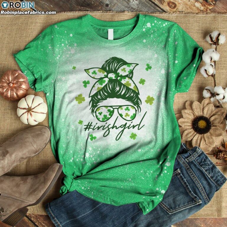 Irish Girl Funny St Patrick’s Day Girl Shamrock Bleached T-Shirt