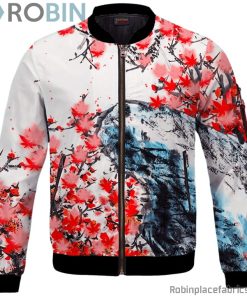 Japanese Art Painting Cherry Marijuana Blossoms 420 Bomber Jacket