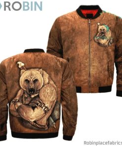 Jknative 0020 Tribal Bear Native Bomber Jacket