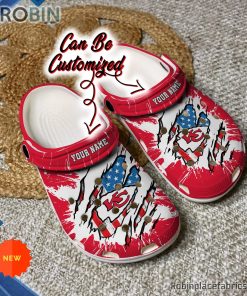Kansas City Chiefs Crocs – Personalized KC Chiefs Football Ripped American Flag Clog Shoes
